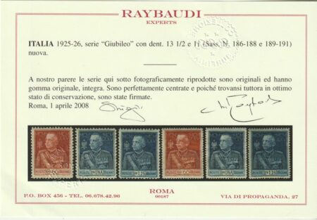 Giubileo del Re le 2 Serie Complete D.11 e D.13 1/2 Sass S.36+37 integre centrate rare Certif. Ray Cv 2440