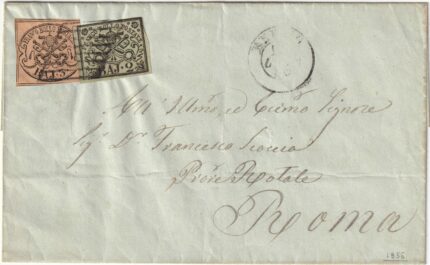 1855 10 Gen 2 b. + 3 b. Sass 3+4 su sovracoperta da Fermo x Roma