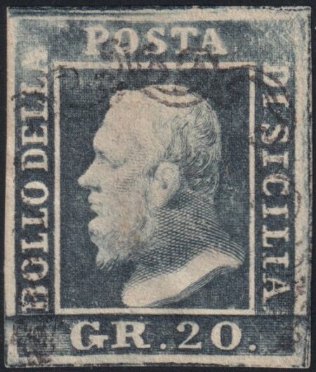 20 gr. grigio ardesia pos. 10 grandi margini usato raro – Sassone n.13