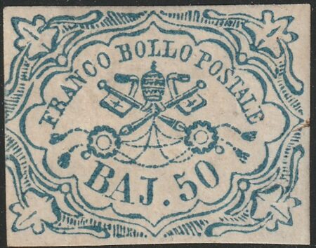 I^ Em. 50 b. azzurro Sass 10 MLH* Rarità Cv 45000