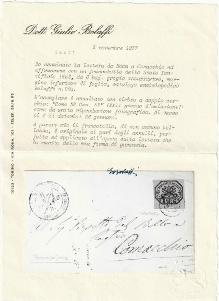 I Em. 6 b. grandi margini Bdf su fresca lettera da Roma x Comacchio lusso Certificata – Sassone n.7b
