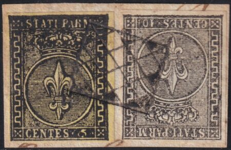 I^ Em. bicolore 5 + 10 c. Sass 1b+2 su frammentino Cv 925