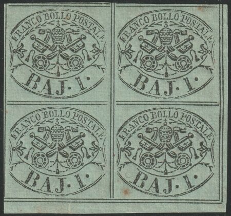 I^ Em. 1 b. verde grigiastro Quartina Sass 2 Adf MNH**/ MLH* rarità Cv 7000