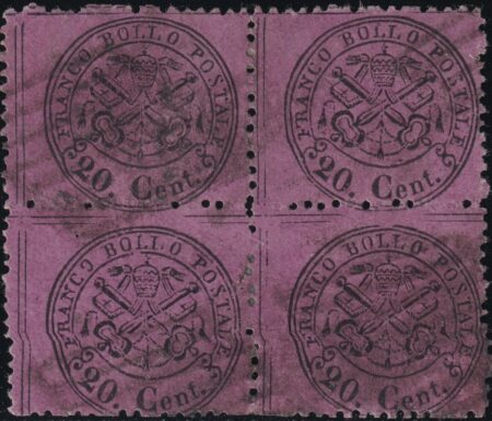 III^ Em. 20 c. solferino Quartina Sass 28 usata rarità Certificata Bottacchi Cv 17500