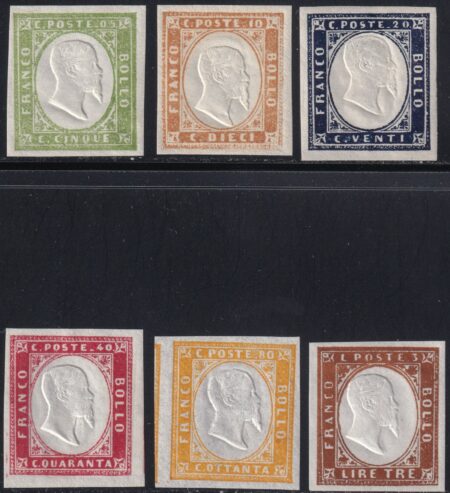 Sardegna 1861/63 – IV^ Em. Serie Completa grandi margini integra rara lusso Certificata – Sassone n.13E/18A