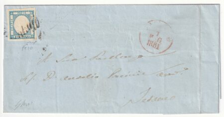 2 gr. grandi margini usato su sovr. da Aquila annullo a Svolazzo Pt.10 x Teramo rara periziata – Sassone n.20