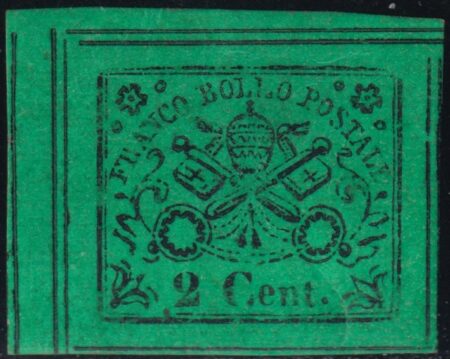 II^ Em. 2 c. verde giallo margini enormi Interspazio a sx nuovo con piena gmma – Sassone n.13