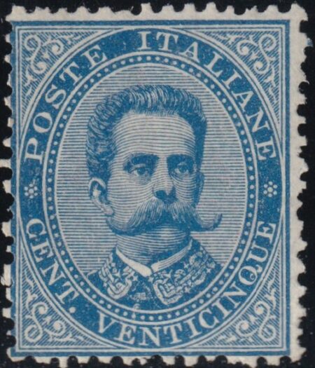 1879 – Umberto I^ Em. 25 c. azzurro nuovo piena gomma raro – Sassone n.40