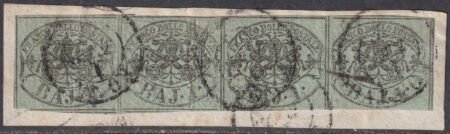 1 b. oleoso striscia di 4 Sass 2b usata su frammentino da Roma f.AD, Palermo, Chiav Cv 1800