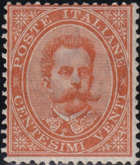 1879 – Umberto I^ Em. 20 c. arancio Certificato – Sassone n.39