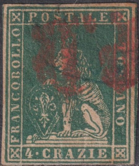 II^ Em. 4 cr. Sass 14 usato annullo PD rosso f. AD