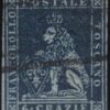 I^ Em. Filigrana Corone 6 cr. indaco su carta azzurra usato – Sassone n.7a