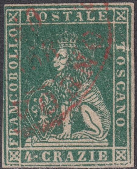 II^ Em. 4 cr. Sass 14 usato annullo rosso f. AD