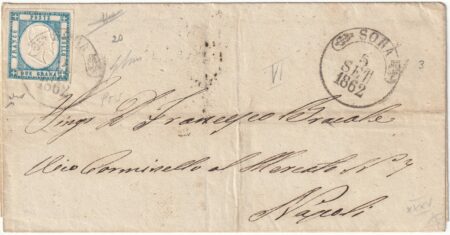 2 gr. ampi margini usato su lettera da Sora Pt.5 x Napoli pluriperiziata – Sassone n.20