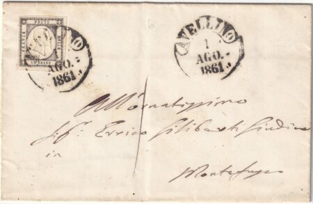 1 gr. nero isolato ampi margini su freschissima lettera da Avellino Pt.6 x Montefusco lusso – Sassone n.19