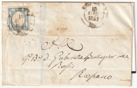 2 gr. grandi margini con Filetto Parziale in alto su lettera a lutto da Cosenza x Rossano – Sassone n.20k