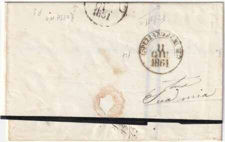 2 gr. grandi margini con Filetto Parziale in alto su lettera a lutto da Cosenza x Rossano – Sassone n.20k