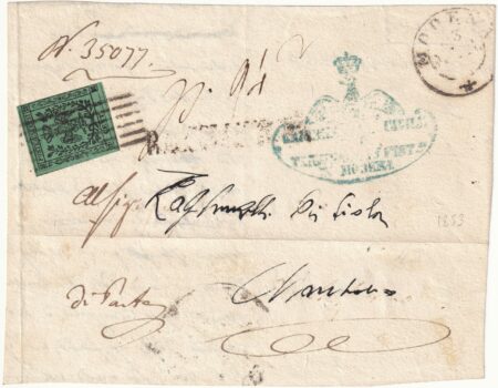 5 c. verde senza punto su fronte di raccomandata da Modena x Mantova – Sassone n.1