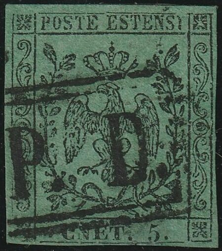5 c. verde CNET lettere in vertite usato con PD molto raro periziato+ Certificato – Sassone n.7k