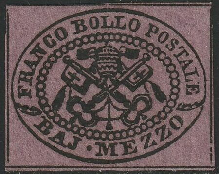 I Em. 1/2 b. lilla vivo ben marginato nuovo con piena gomma raro pluriperiziato – Sassone n.1e