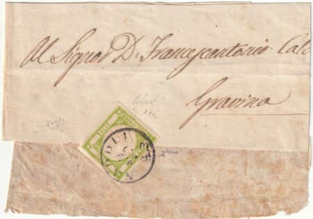 1861 11 Ago 1/2 t. Sass 17a su fascetta giornali da Napoli x Gravina f. Ray, Chiav.