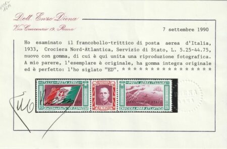 Servizio Aerea di Stato Trittico Balbo 50 l. centrato integro molto raro lusso Certificato – Sassone SS1