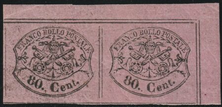 II^ Em. 80 c. rosa lillaceo coppia ampi margini Bdf rara pluriperiziata – Sassone n.20
