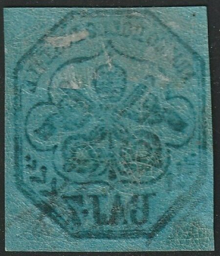 I^ Em. 7 b. azzurro ben marginato nuovo con gomma molto raro pluriperiziato – Sassone n.8