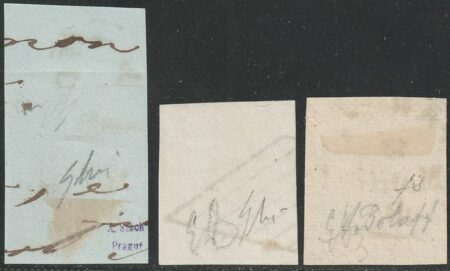 II^ Em. 15 c. + III^ Em. 15 c. + 25 c. usati raro insieme periziato – Sassone n.7+9b+10