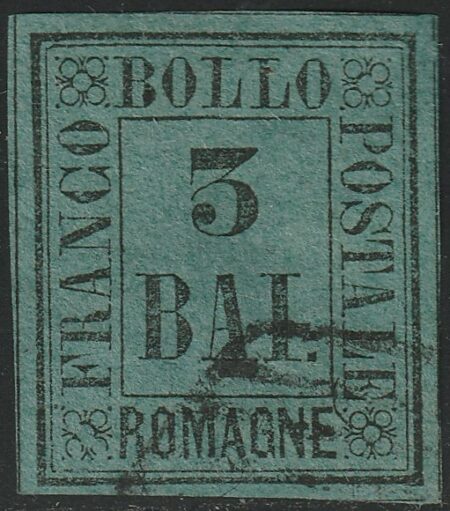 3 b. verde scuro ben marginato usato periziato – Sassone n.4