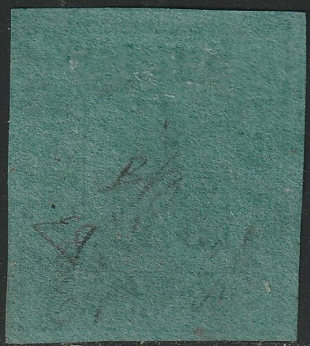 3 b. verde scuro ben marginato usato periziato – Sassone n.4