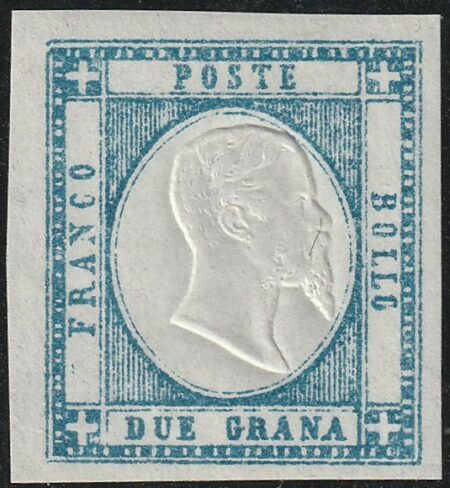 2 gr. azzurro Sass 20b MNH** margini enormi Cert. Giulio Bolaffi Extra Lusso