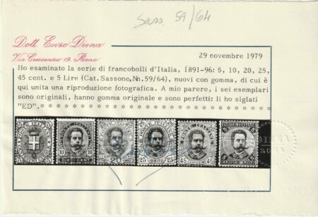 Umberto III^ Em. Serie Completa rara MNH**/MLH* Certificata – Sassone S.8