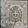 Governo Provv. 20 c. nero violaceo Sass 15b usato grandi margini f.Giulio Bolaffi Cert. Bolaffi 100% Lusso Cv 1450