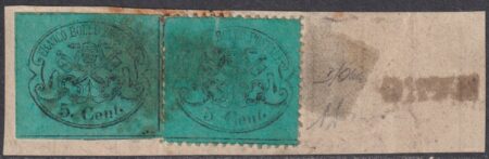 Gemella 5 c. II^ Em.+5 c. III^ Em. usati su frammento Orte annullo non Quotato/Catalogato raro f.Ad, Sav. – Sass.16+25