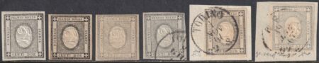Collezione studio Francobolli x Giornali tinte del 2 c. Sass 20a+20d+20e MH* – 20+20a+20b usati tutti f. Chiav. Cv 7250