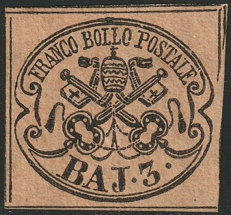 I^ Em. 3 b. bistro arancio ben marginato nuovo raro – Sassone n.4