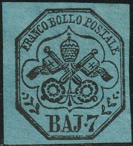 I^ Em. 7 b. azzurro grandi margini nuovo raro periziato – Sassone n.8