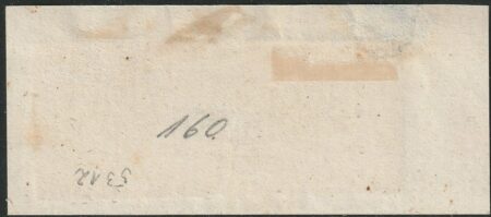 I^ Em. 1/2 b. grigio lilla coppia ben marginata su framentino rara periziata – Sassone n.1c