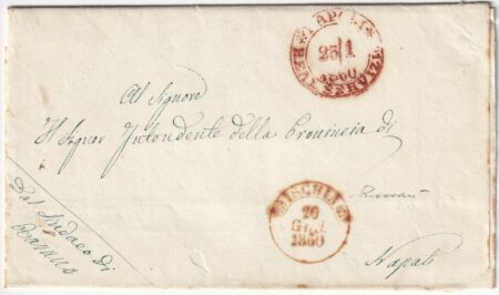 1860 20 Gen lettera da Ischia di Real Servizio x Napoli f. Vaccari rara