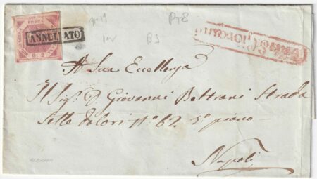 1858 2 Dic 2 gr.Sass 5e grandi margini su sovr. da Villa S.Giovanni Pt.8 x Napoli Spl 1150