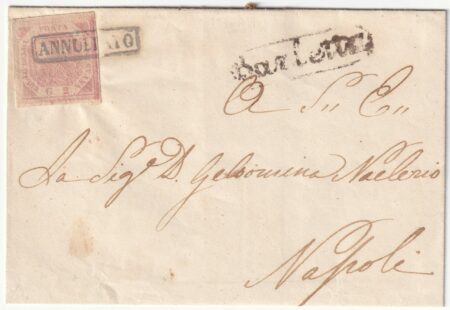1858 17 Ott 2 gr. Sass 5a ben marginato su sovr. da Barletta ovale nero Non Quotato x Napoli