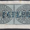 I^ Em. 1/2 b. grigio azzurro coppia Sass 1a marginata usata su frammentino annullo a data azzurro f.AD Spl