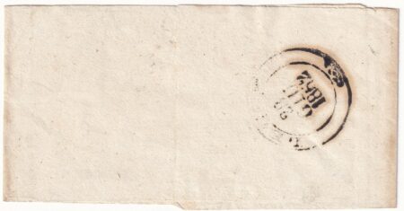 1862 25 Giu 1/2 t. isoalto Sass 17b ben marginato su fascetta da Napoli x Lecce f. Chiav,AD,ED Cv 1650