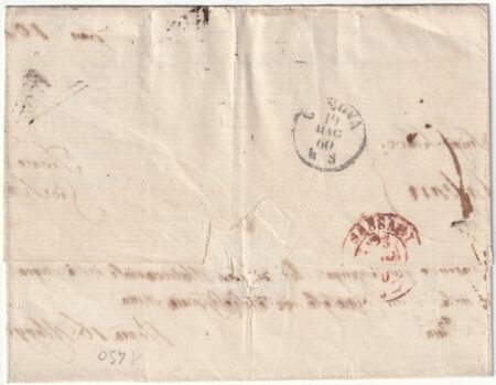 1860 25 Mag 2 b. + 6 b. x 3 Sass 3+7 su lettera da Roma x Sassari tassata 60 c. rara
