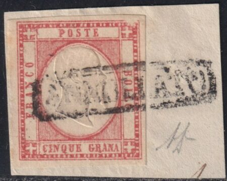 5 gr. Falla Bianca angolo alto dx Sass 21 usato ben marginato su frammentino f. AD Spl