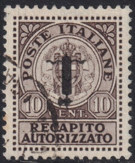 RSI Recapito 10 c. bruno Soprastampa Fascetto capovolto Sass 4a usato f. Raybaudi Cv 300