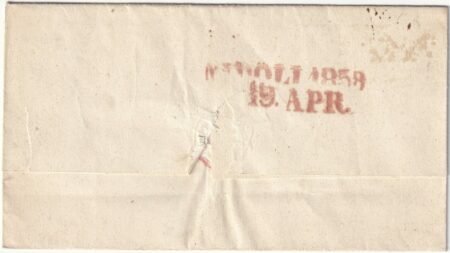 1858 18 Apr 2 gr. Sass 7c ben marginato su sovr. da Solmona x Napoli Spl