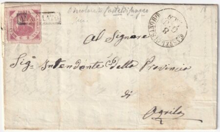 1859 8 Giu 2 gr. Sass 7e su lettera da Castel di Sangro Pt.7 x Aquila