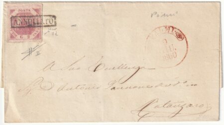 1860 9 Giu 2 gr. Sass 7d su sovr. da Palmi Pt.4 x Catanzaro f. Sorani, Chiav. Spl